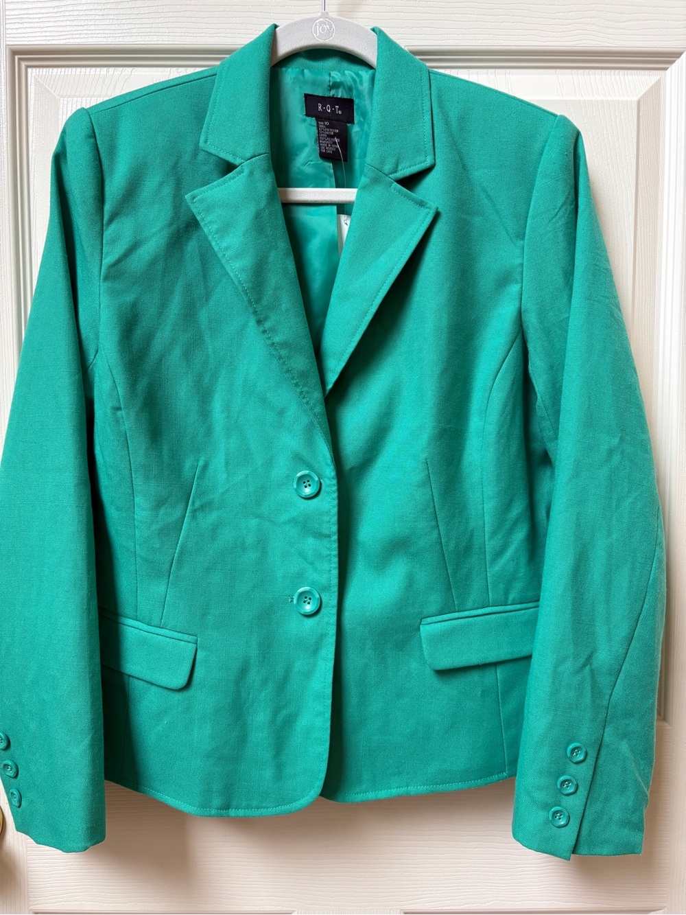 R-Q-T Women's Green Teal Tailored Blazer